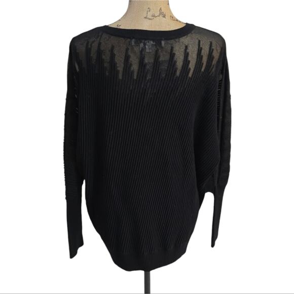DKNY Black Neutral Monochromatic Sheer Inlay Ribbed Sweater Plus Size 2X New - Picture 7 of 13